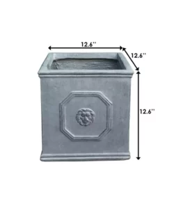 KANTE 12.6 in. W Square Antique Gray Lightweight Concrete/Fiberglass Indoor Outdoor English Lion Head Planter -Outdoor Plant Life antique gray kante plant pots osf0172b c80451 fa 1000