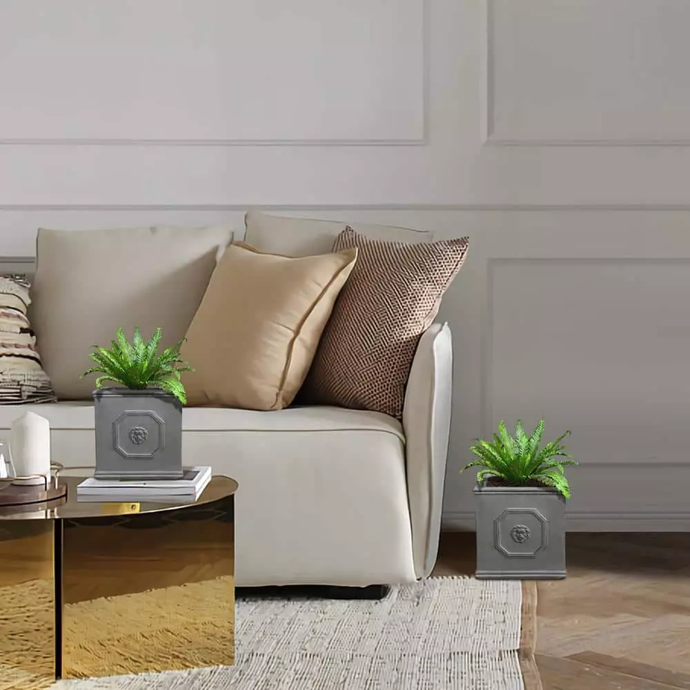 KANTE 12.5" and 10.2"H Square Antique Gray Lightweight Classic English Style Lion Head Planter (Set of 2) Outdoor/Indoor 5 KANTE 12.5" and 10.2"H Square Antique Gray Lightweight Classic English Style Lion Head Planter (Set of 2) Outdoor/Indoor - Image 3