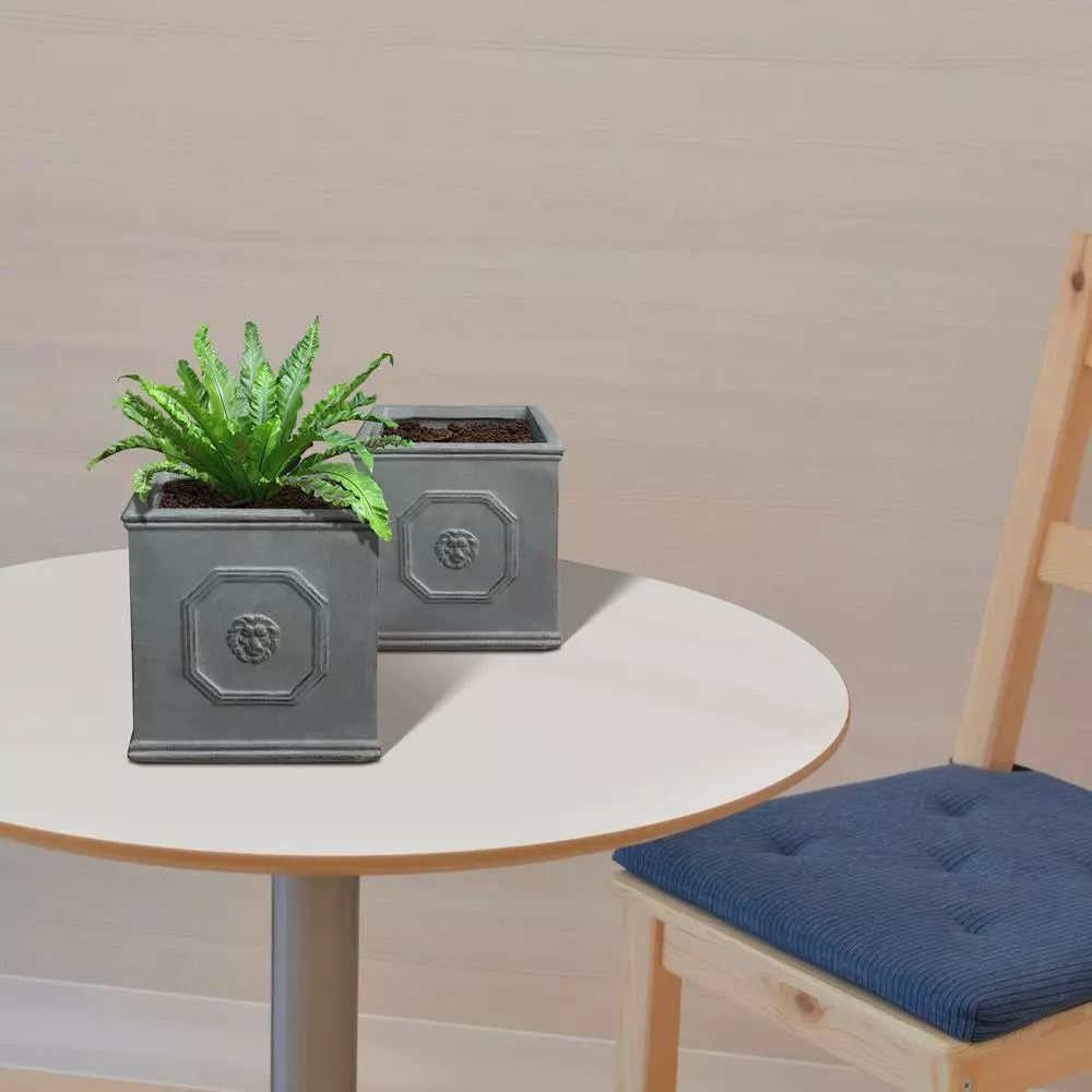KANTE 12.5" and 10.2"H Square Antique Gray Lightweight Classic English Style Lion Head Planter (Set of 2) Outdoor/Indoor 9 KANTE 12.5" and 10.2"H Square Antique Gray Lightweight Classic English Style Lion Head Planter (Set of 2) Outdoor/Indoor - Image 7