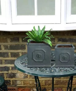 KANTE 12.5" and 10.2"H Square Antique Gray Lightweight Classic English Style Lion Head Planter (Set of 2) Outdoor/Indoor 14 KANTE 12.5" and 10.2"H Square Antique Gray Lightweight Classic English Style Lion Head Planter (Set of 2) Outdoor/Indoor -Outdoor Plant Life antique gray kante plant pots rf0172ab c80451 fa 1000