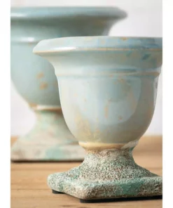 SULLIVANS Aqua Ceramic Urns (Set of 2) -Outdoor Plant Life aqua sullivans plant pots cm2891 4f 1000