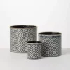 SULLIVANS Black and White Gemoetric Pattern Metal Planter (Set of 3) -Outdoor Plant Life black and white patterned sullivans plant pots met1828 64 1000