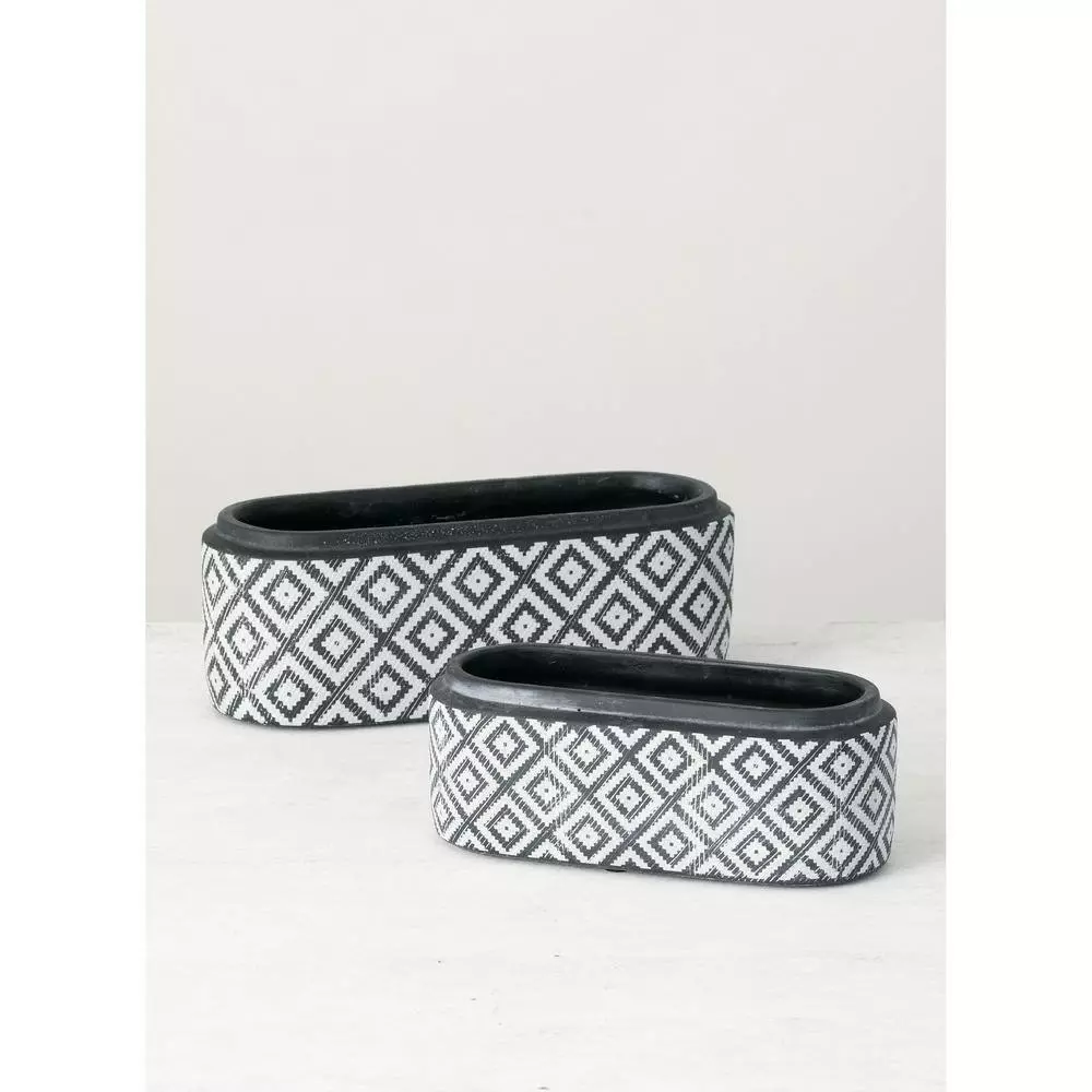 SULLIVANS Black Cement Oval Planters (Set of 2) 6 SULLIVANS Black Cement Oval Planters (Set of 2) - Image 4