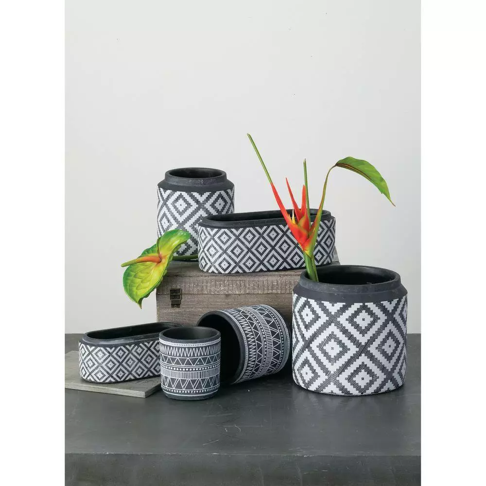 SULLIVANS Black Cement Oval Planters (Set of 2) 4 SULLIVANS Black Cement Oval Planters (Set of 2) - Image 2