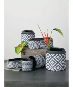 SULLIVANS Black Cement Flower Pots (Set of 2) -Outdoor Plant Life black sullivans plant pots cmt1174 4f 1000