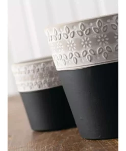 SULLIVANS Black Cement Flower Pots (Set of 2) -Outdoor Plant Life black sullivans plant pots cmt1175 4f 1000
