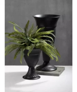SULLIVANS Metal Black Urns (Set of 2) -Outdoor Plant Life black sullivans urn planters met1687 4f 1000