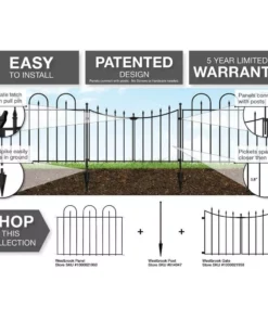 Vigoro Westbrook 36 in. x 48 in. Black Steel Fence Panel (4-Pack) -Outdoor Plant Life black vigoro garden fencing 860329 4pk 76 1000
