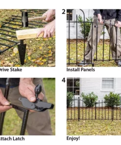 Vigoro Westbrook 36 in. x 48 in. Black Steel Fence Panel (4-Pack) -Outdoor Plant Life black vigoro garden fencing 860329 4pk d4 1000