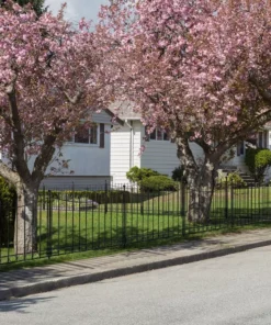 Vigoro Beaumont 40.4 in. H x 49.6 in. W Black Steel 3-Rail Fence Panel (4-Pack) -Outdoor Plant Life black vigoro garden fencing 860336 4pk 44 1000