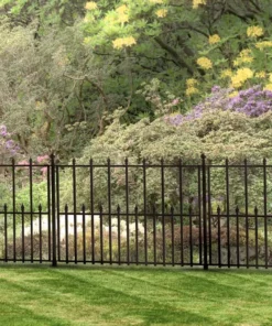 Vigoro Empire 30 in. x 36 in. Black Steel 3-Rail Fence Panel (4-Pack) -Outdoor Plant Life black vigoro garden fencing 860374 4pk 1f 1000