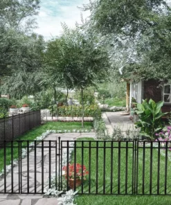 Vigoro 37.2 in. H x 42.87 in. W Steel 3-Rail Garden Fence Panel -Outdoor Plant Life black vigoro garden fencing 860701 44 1000