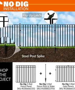 Vigoro 37.2 in. H x 42.87 in. W Steel 3-Rail Garden Fence Panel -Outdoor Plant Life black vigoro garden fencing 860701 a0 1000