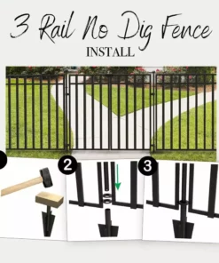 Vigoro 37.2 in. H x 42.87 in. W Steel 3-Rail Garden Fence Panel -Outdoor Plant Life black vigoro garden fencing 860701 fa 1000