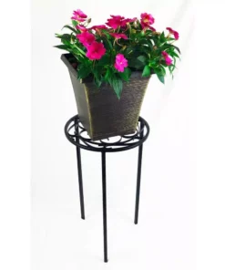 Vigoro 12 in. x 21 in. Black Metal Indoor Round Plant Stand -Outdoor Plant Life black vigoro plant stands 51160 4f 1000