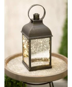 SULLIVANS 10.5 in. Black Speckled Lantern with LED Pillar Candle 8 SULLIVANS 10.5 in. Black Speckled Lantern with LED Pillar Candle -Outdoor Plant Life blacks sullivans outdoor lanterns sea44237ln 4f 1000
