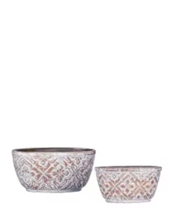 SULLIVANS Brown Cement Patterned Round Pot - Set of 2