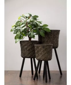 SULLIVANS Basket On Stand - Set of 3 -Outdoor Plant Life brown sullivans plant pots n2574 4f 1000