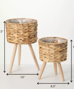 SULLIVANS Brown Woven Wood Planter Basket with Legs (Set of 2) 9 SULLIVANS Brown Woven Wood Planter Basket with Legs (Set of 2) -Outdoor Plant Life brown woven sullivans plant pots n2730 1f 1000