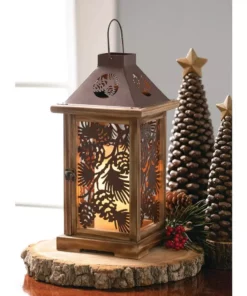 SULLIVANS Brown Metal and Wood Pinecone Lantern