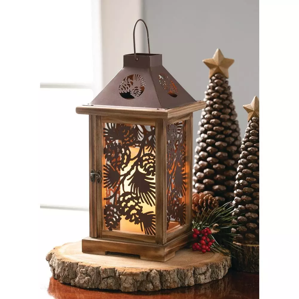 SULLIVANS Brown Metal and Wood Pinecone Lantern 3 SULLIVANS Brown Metal and Wood Pinecone Lantern