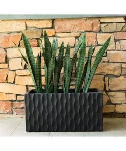 KANTE 31.5 in. L Rectangular Burnished Black Concrete/Fiberglass Indoor Outdoor Elegant Retro Planter -Outdoor Plant Life burnished black kante plant pots osf0203b c70221 4f 1000