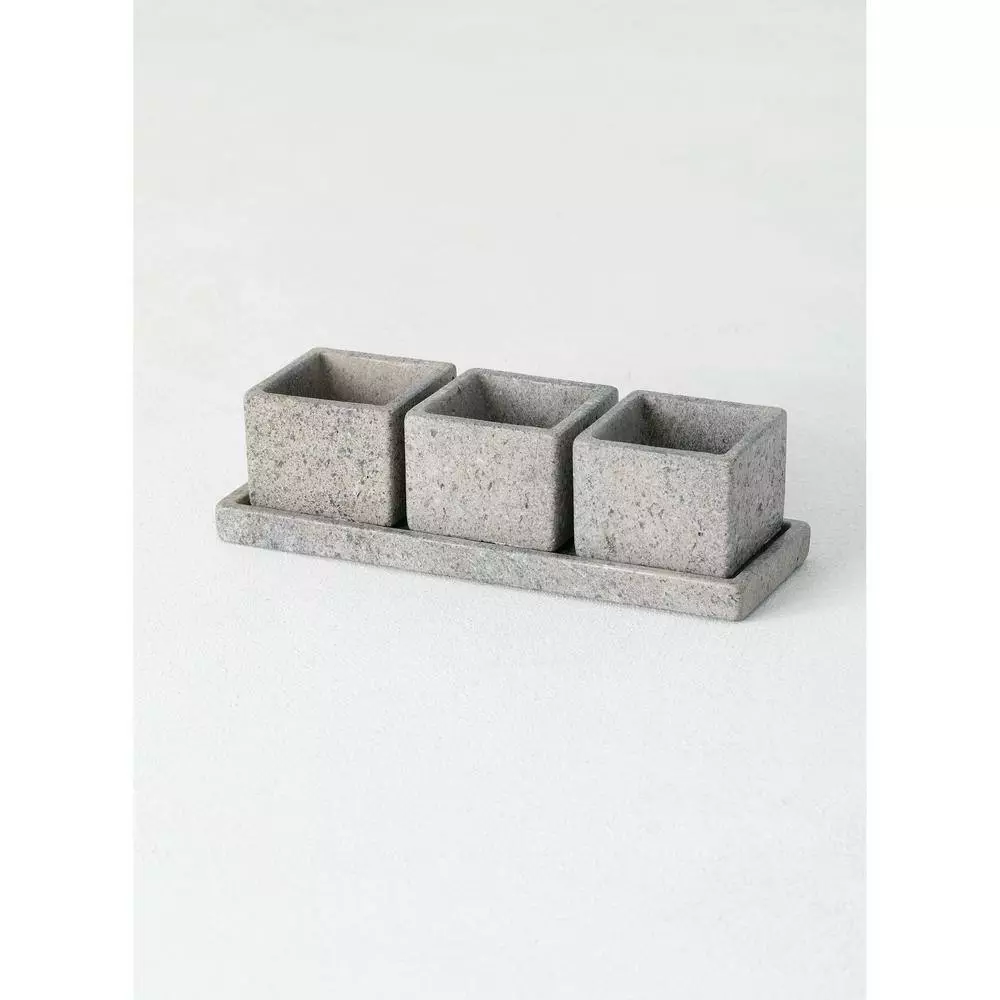 SULLIVANS Cement Flower Pots Tray -Set of 3 6 SULLIVANS Cement Flower Pots Tray -Set of 3 - Image 4