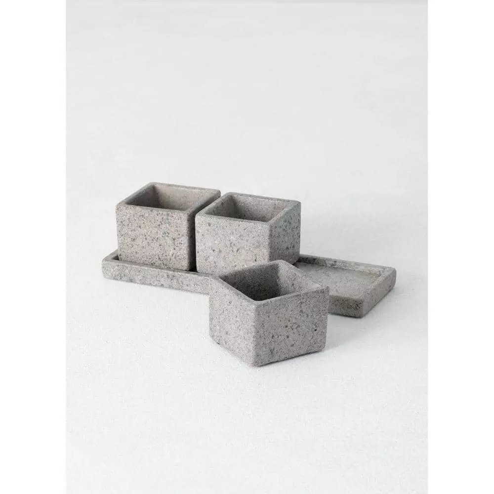 SULLIVANS Cement Flower Pots Tray -Set of 3 5 SULLIVANS Cement Flower Pots Tray -Set of 3 - Image 3