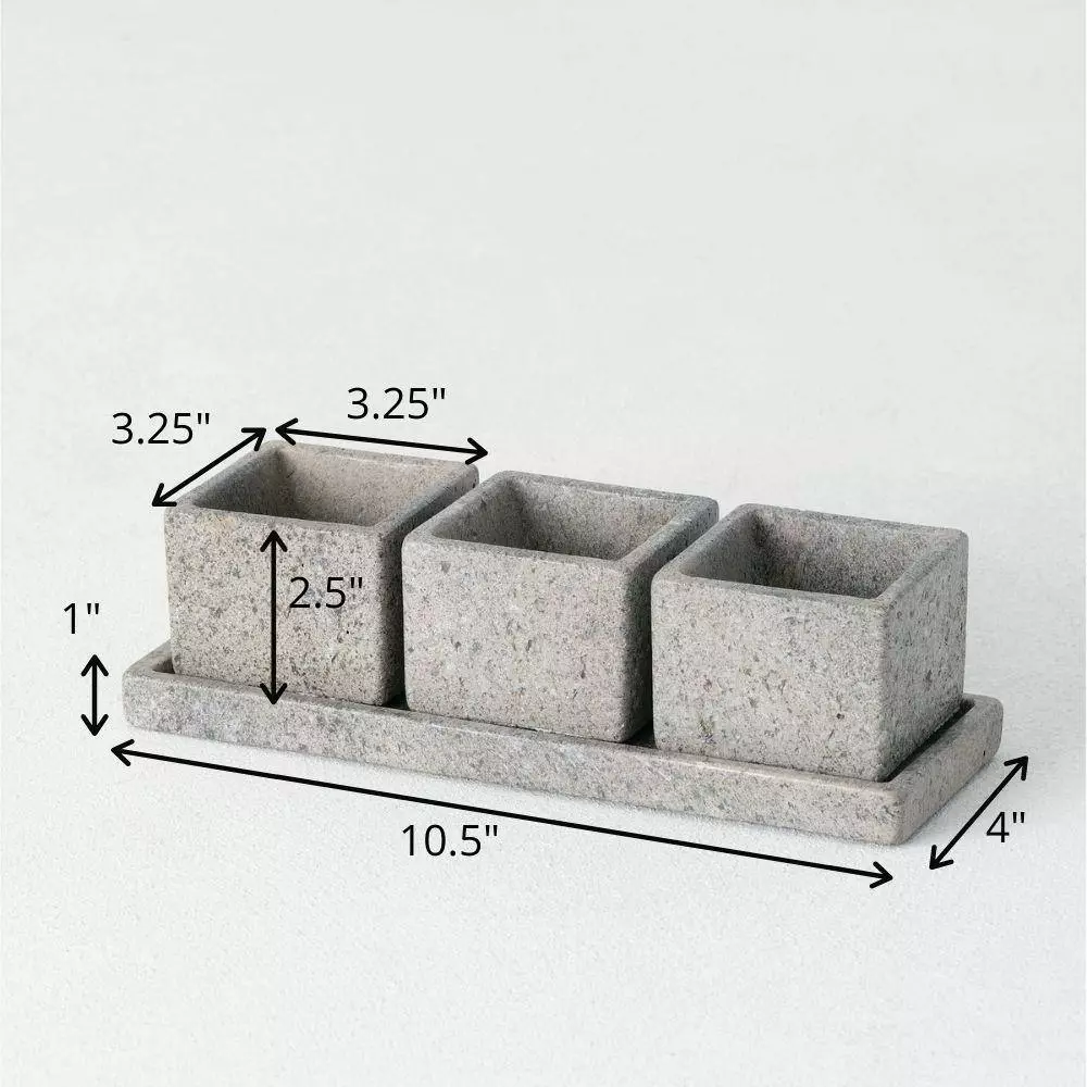 SULLIVANS Cement Flower Pots Tray -Set of 3 4 SULLIVANS Cement Flower Pots Tray -Set of 3 - Image 2