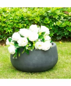 KANTE 16 in. W Round Charcoal Lightweight Concrete/Fiberglass Indoor Outdoor Elegant Bowl Planter