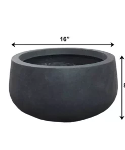 KANTE 16 in. W Round Charcoal Lightweight Concrete/Fiberglass Indoor Outdoor Elegant Bowl Planter -Outdoor Plant Life charcoal kante plant pots osc0051b c60121 76 1000