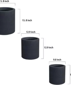 KANTE 15.8 in. x 12.9 in. and 9.8 in. W Round Charcoal Concrete/Fiberglass Indoor Outdoor Elegant Planters -Outdoor Plant Life charcoal kante plant pots osc0119abc c60121 44 1000
