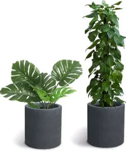 KANTE 15.8 in. x 12.9 in. and 9.8 in. W Round Charcoal Concrete/Fiberglass Indoor Outdoor Elegant Planters -Outdoor Plant Life charcoal kante plant pots osc0119abc c60121 4f 1000