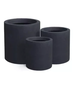 KANTE 15.8 in. x 12.9 in. and 9.8 in. W Round Charcoal Concrete/Fiberglass Indoor Outdoor Elegant Planters