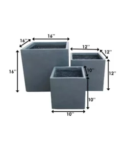 KANTE 16 in. x 12 in. and 10 in. W Square Charcoal Lightweight Concrete/Fiberglass Indoor Outdoor Elegant Planters (Set of 3) -Outdoor Plant Life charcoal kante plant pots osf0001abc c60121 44 1000