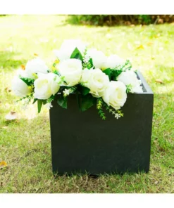 KANTE 12 in. H Square Charcoal Concrete/Fiberglass Indoor Outdoor Elegant Planter -Outdoor Plant Life charcoal kante plant pots osf0001b c60121 4f 1000