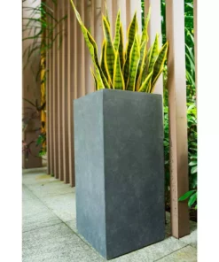 KANTE 20 in. H Square Charcoal Lightweight Concrete/Fiberglass Indoor Outdoor Elegant Tall Planter -Outdoor Plant Life charcoal kante plant pots osf0002a c60121 4f 1000