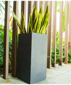 KANTE 24 in. H Square Charcoal Concrete/Fiberglass Indoor Outdoor Elegant Tall Planter 21 KANTE 24 in. H Square Charcoal Concrete/Fiberglass Indoor Outdoor Elegant Tall Planter -Outdoor Plant Life charcoal kante plant pots osf0002b c60121 44 1000