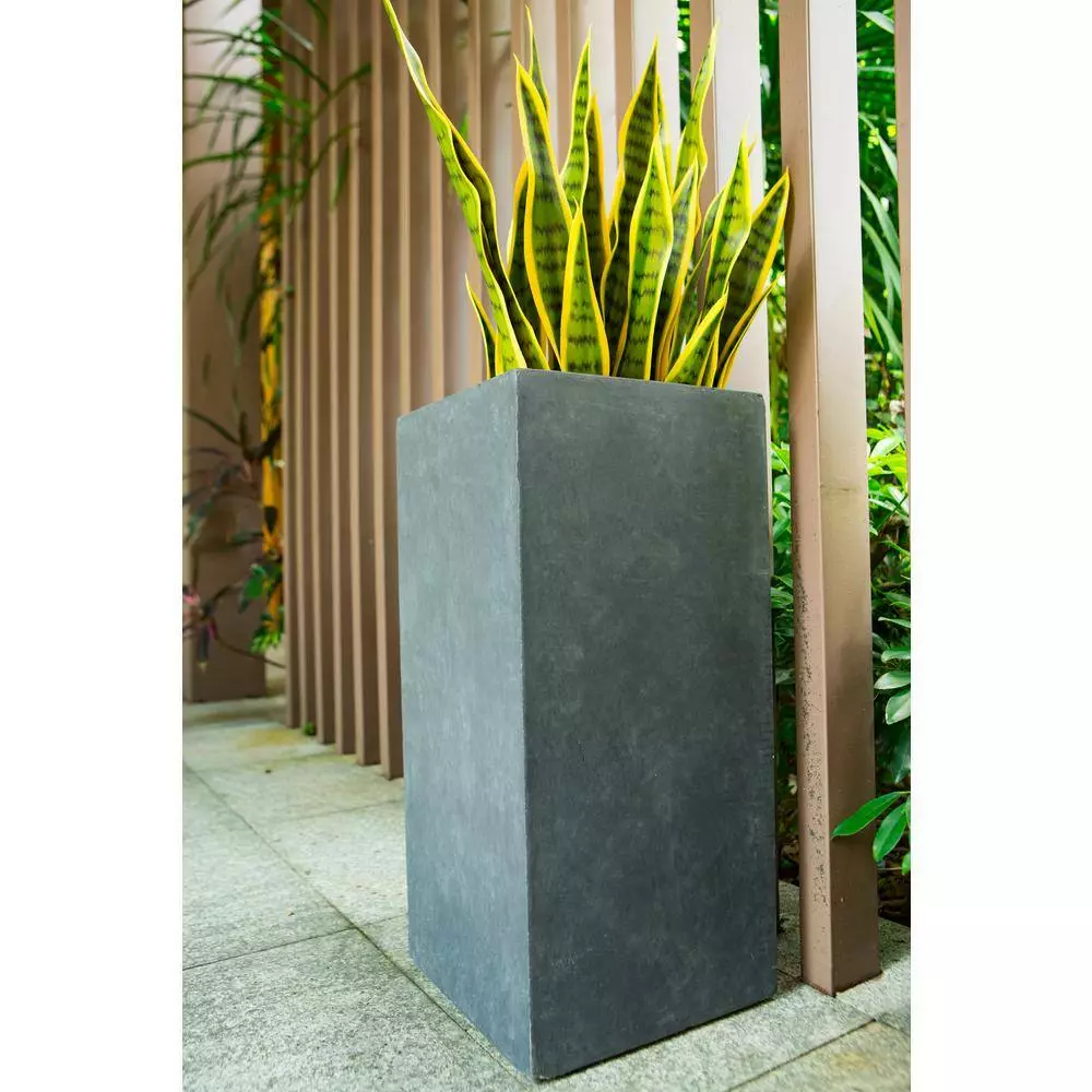 KANTE 24 in. H Square Charcoal Concrete/Fiberglass Indoor Outdoor Elegant Tall Planter 8 KANTE 24 in. H Square Charcoal Concrete/Fiberglass Indoor Outdoor Elegant Tall Planter - Image 6