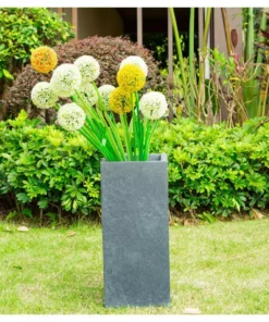 KANTE 24 in. H Square Charcoal Concrete/Fiberglass Indoor Outdoor Elegant Tall Planter 23 KANTE 24 in. H Square Charcoal Concrete/Fiberglass Indoor Outdoor Elegant Tall Planter -Outdoor Plant Life charcoal kante plant pots osf0002b c60121 76 1000