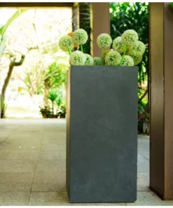 KANTE 24 in. H Square Charcoal Concrete/Fiberglass Indoor Outdoor Elegant Tall Planter 24 KANTE 24 in. H Square Charcoal Concrete/Fiberglass Indoor Outdoor Elegant Tall Planter -Outdoor Plant Life charcoal kante plant pots osf0002b c60121 d4 1000
