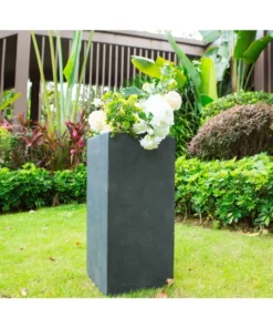 KANTE 28 in. H Square Charcoal Concrete/Fiberglass Indoor Outdoor Modern Tall Planter 16 KANTE 28 in. H Square Charcoal Concrete/Fiberglass Indoor Outdoor Modern Tall Planter -Outdoor Plant Life charcoal kante plant pots osf0002c c60121 1d 1000