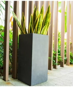 KANTE 28 in. H Square Charcoal Concrete/Fiberglass Indoor Outdoor Modern Tall Planter 21 KANTE 28 in. H Square Charcoal Concrete/Fiberglass Indoor Outdoor Modern Tall Planter -Outdoor Plant Life charcoal kante plant pots osf0002c c60121 44 1000