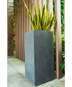 KANTE 28 in. H Square Charcoal Concrete/Fiberglass Indoor Outdoor Modern Tall Planter 19 KANTE 28 in. H Square Charcoal Concrete/Fiberglass Indoor Outdoor Modern Tall Planter -Outdoor Plant Life charcoal kante plant pots osf0002c c60121 4f 1000