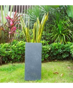 KANTE 28 in. H Square Charcoal Concrete/Fiberglass Indoor Outdoor Modern Tall Planter 23 KANTE 28 in. H Square Charcoal Concrete/Fiberglass Indoor Outdoor Modern Tall Planter -Outdoor Plant Life charcoal kante plant pots osf0002c c60121 76 1000