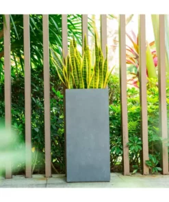 KANTE 28 in. H Square Charcoal Concrete/Fiberglass Indoor Outdoor Modern Tall Planter 24 KANTE 28 in. H Square Charcoal Concrete/Fiberglass Indoor Outdoor Modern Tall Planter -Outdoor Plant Life charcoal kante plant pots osf0002c c60121 d4 1000