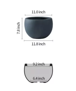 KANTE 8 in. H Charcoal Concrete and Fiberglass Round Bowl Planter, Outdoor Indoor Large Planters Pots with Drainage -Outdoor Plant Life charcoal kante plant pots rc0049a c60121 76 1000