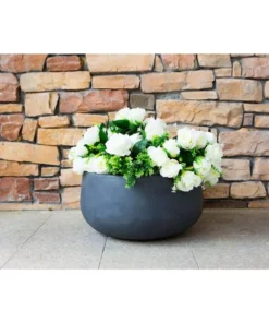KANTE Medium 10 in. Tall Charcoal Lightweight Concrete Round Outdoor Bowl Planter -Outdoor Plant Life charcoal kante plant pots rc0051c c60121 4f 1000