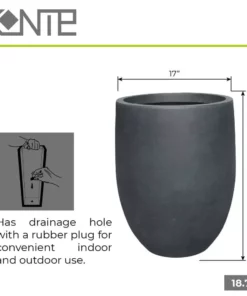 KANTE 21.7 in. Tall Charcoal Lightweight Concrete Round Outdoor Planter -Outdoor Plant Life charcoal kante plant pots rc0066a c60121 4f 1000