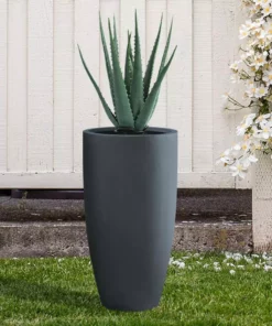 KANTE 13.39 in. x 23.62 in. Round Charcoal Finish Lightweight Concrete and Fiberglass Indoor Outdoor Planter w/Drainage Hole -Outdoor Plant Life charcoal kante plant pots rc0099a c60121 44 1000
